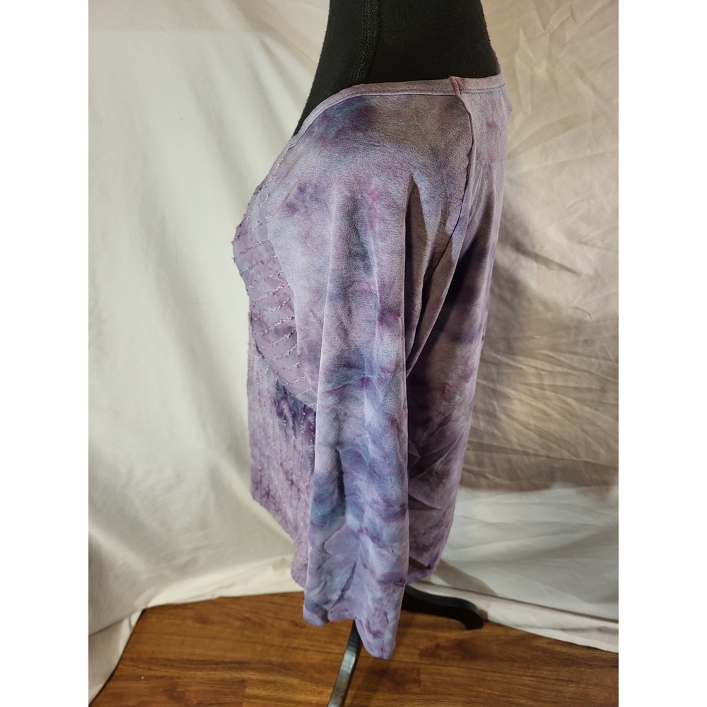 Vtge Y2K Fashion Bug Fairy Grunge Top L Tie Dye Sequin Embroidered USA Purple - Picture 4 of 6